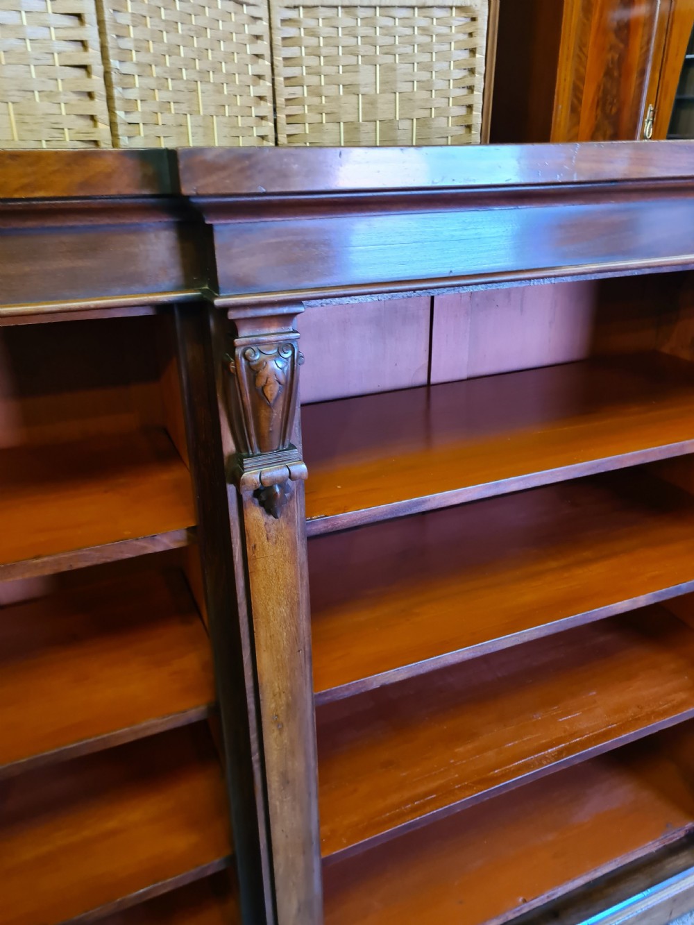 19th Century Mahogany Breakfront Open Bookcase.  View IV