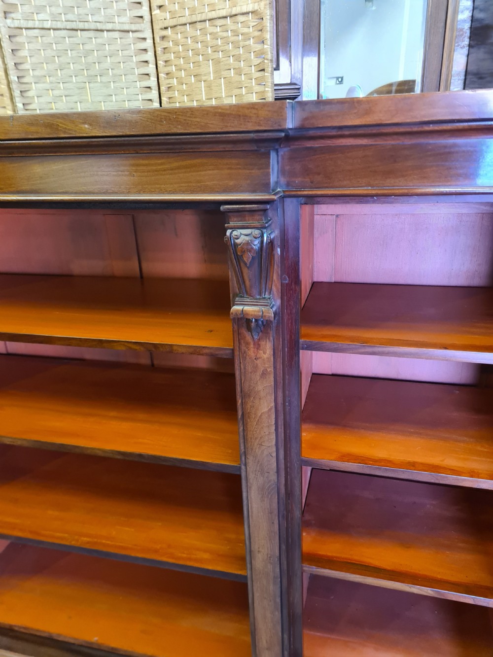 19th Century Mahogany Breakfront Open Bookcase.  View V