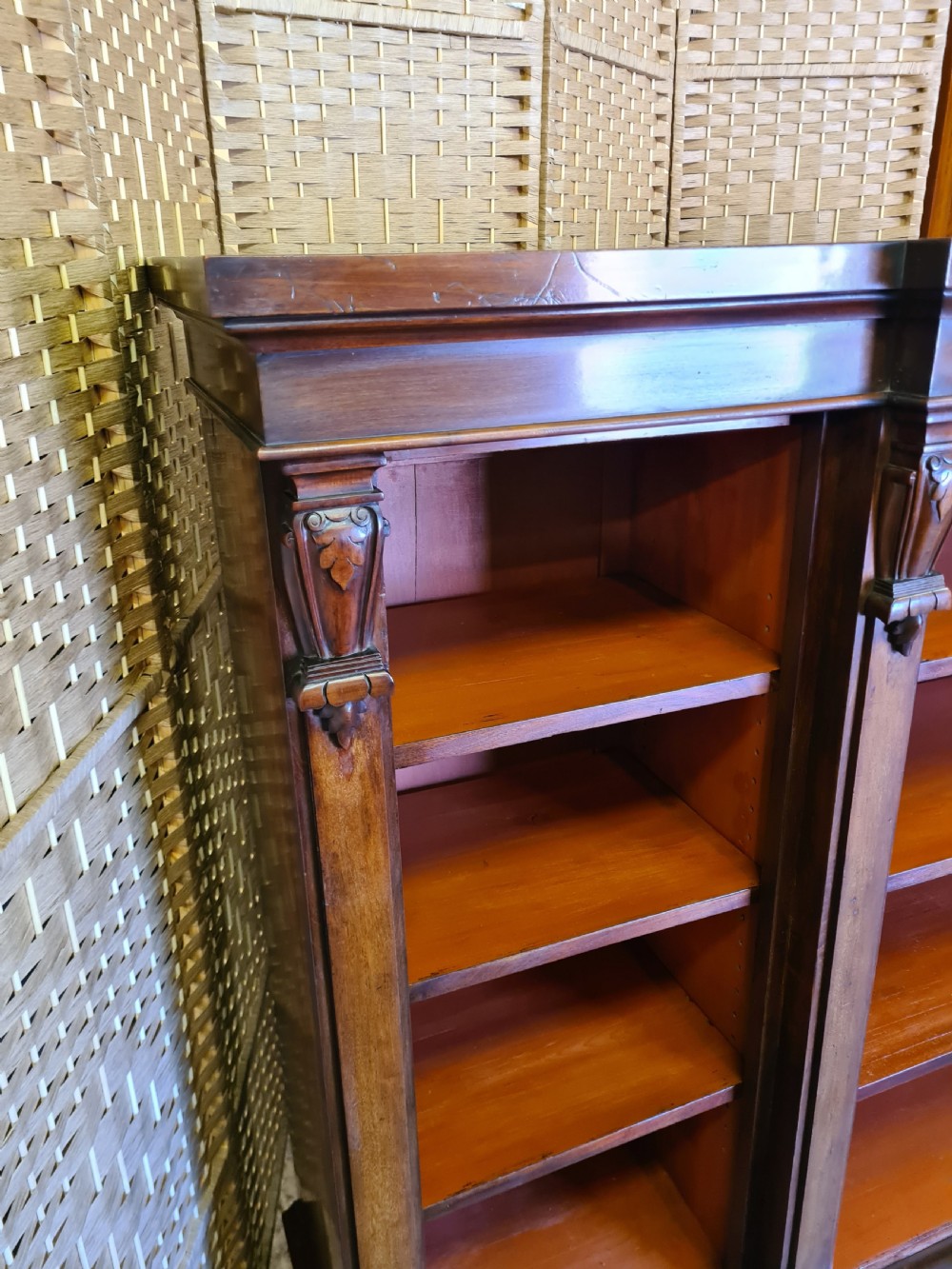 19th Century Mahogany Breakfront Open Bookcase.  View VII