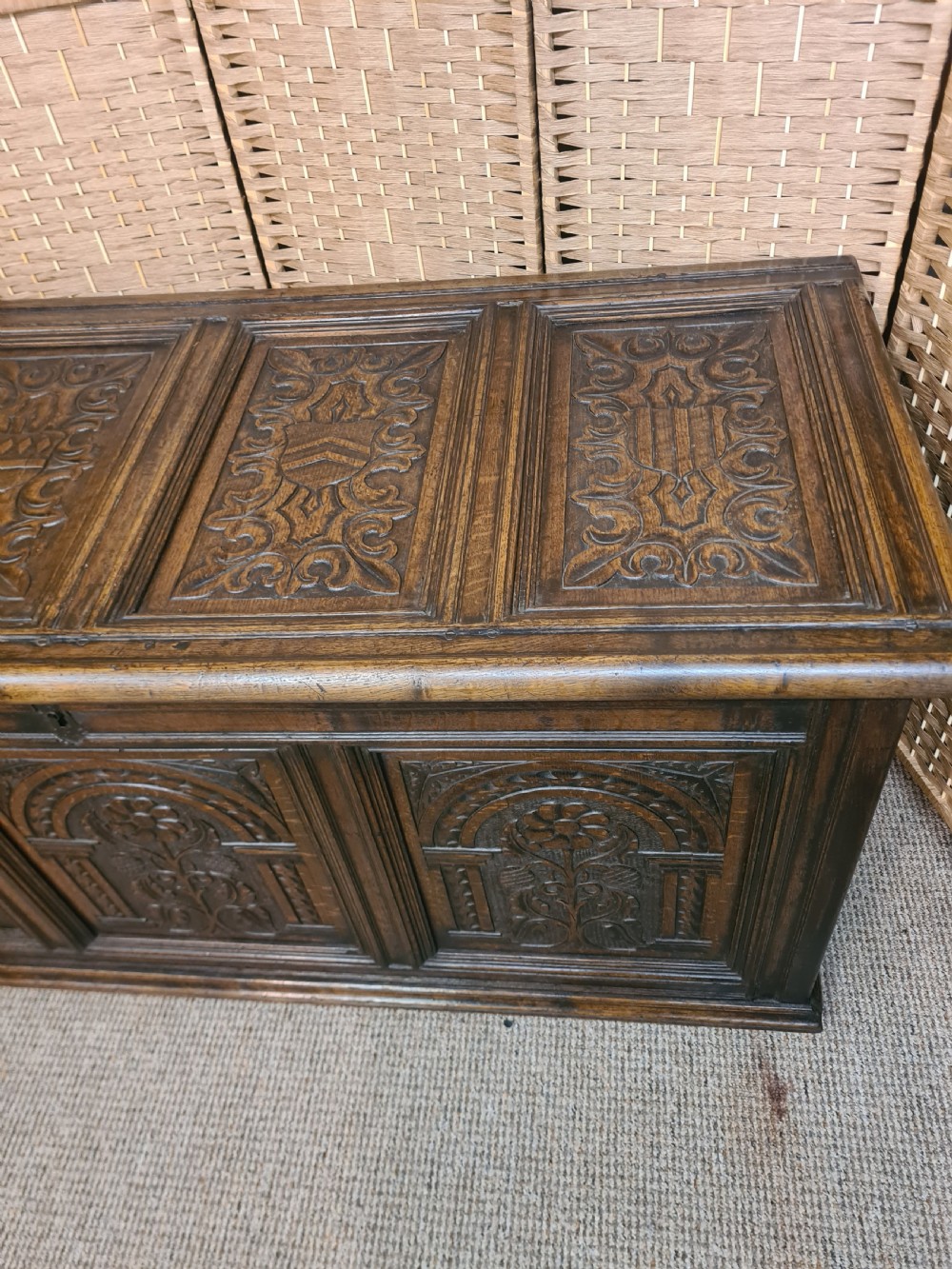 18th Century Carved Oak Coffer View II