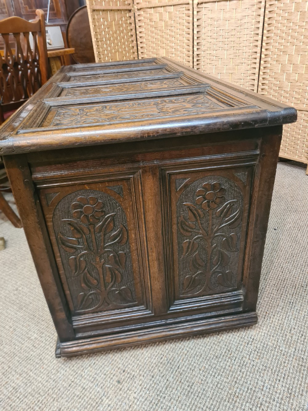 18th Century Carved Oak Coffer View III