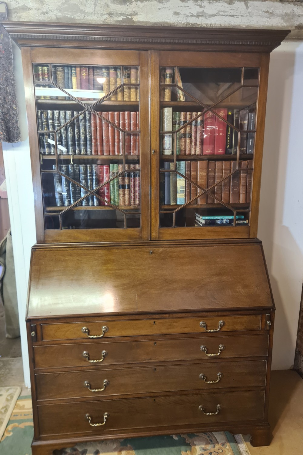 Edwardian Mahogany Astrical Glazed Bureau Bookcase. 