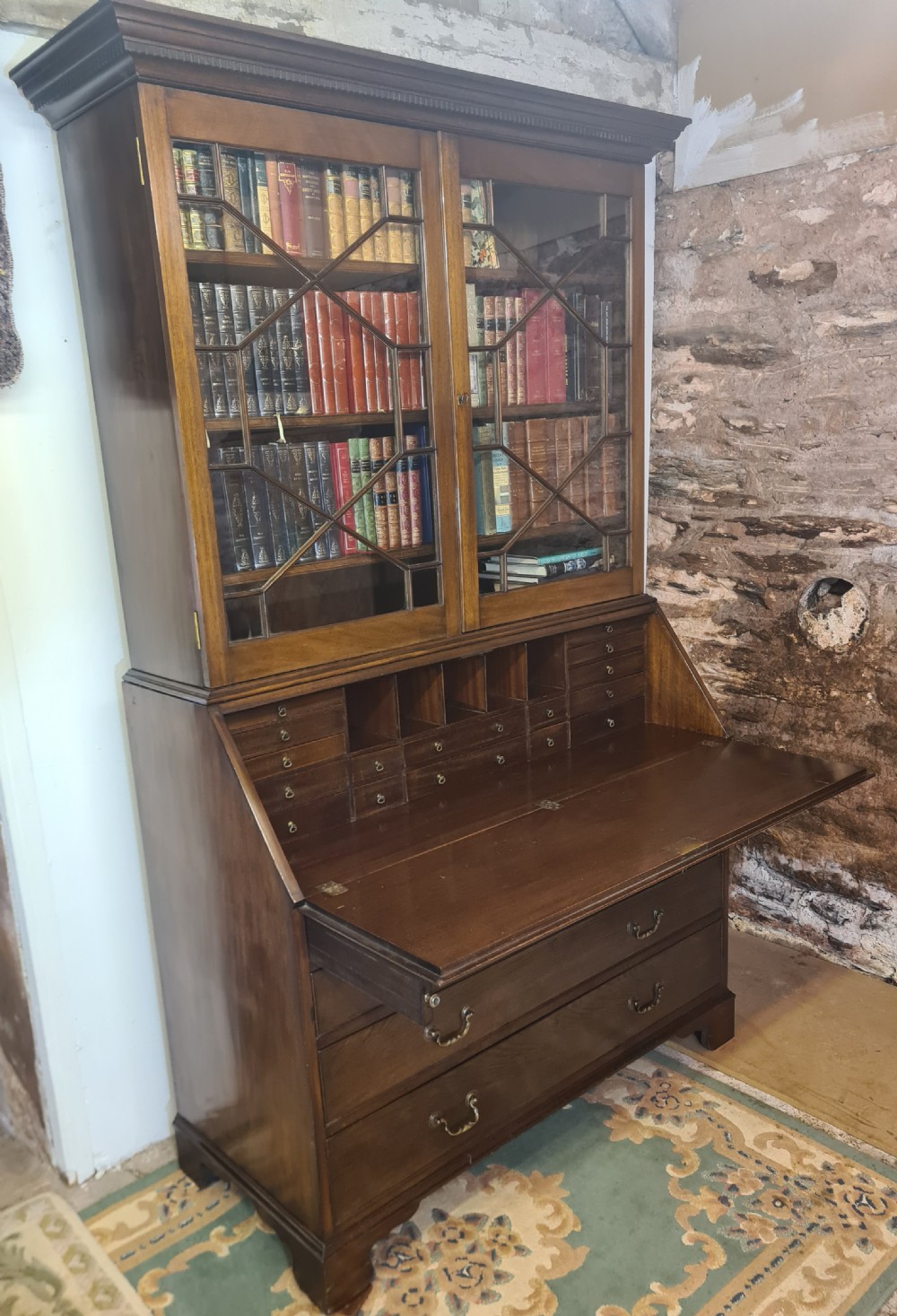 Edwardian Mahogany Astrical Glazed Bureau Bookcase.  View III