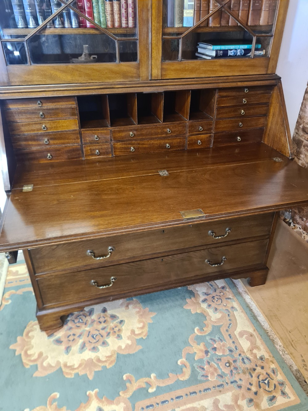 Edwardian Mahogany Astrical Glazed Bureau Bookcase.  View IV