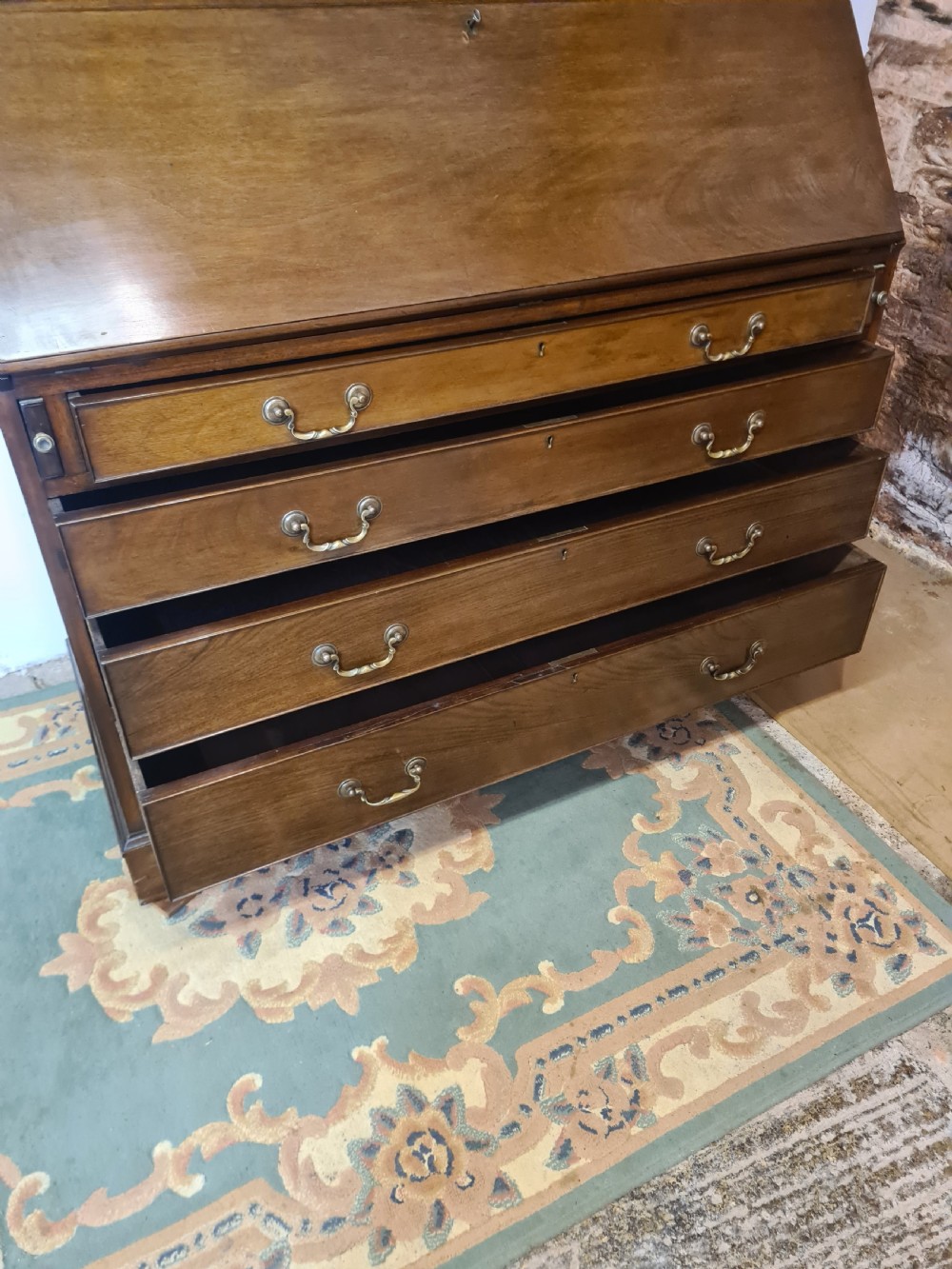 Edwardian Mahogany Astrical Glazed Bureau Bookcase.  View V