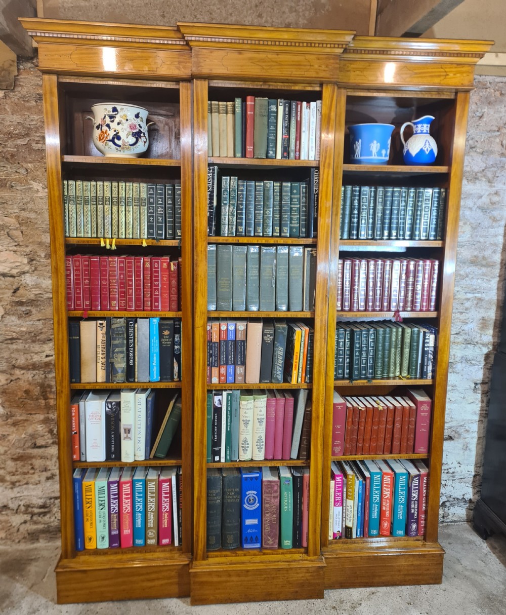 Edwardian Satinwood Inlaid Breakfront Bookcase.  View II