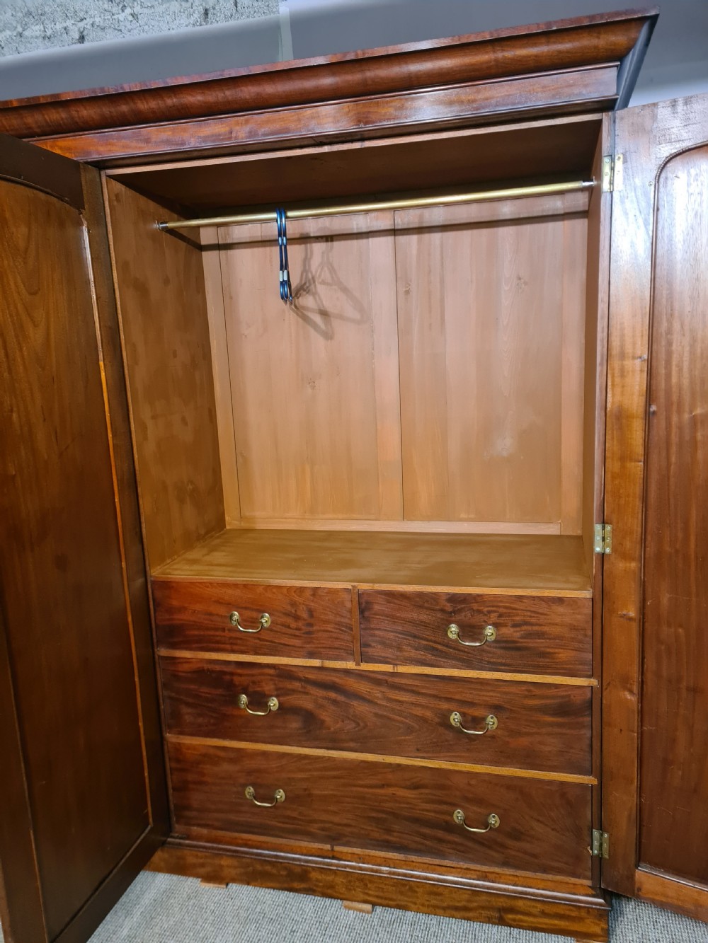 Victorian Flame Mahogany Triple Wardrobe.  View X
