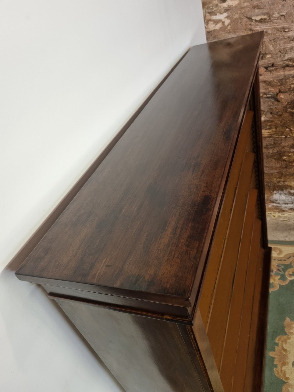 A large Victorian mahogany open bookcase with five adjustable shelves, a moulded upper cornice, and a solid plinth base. View III