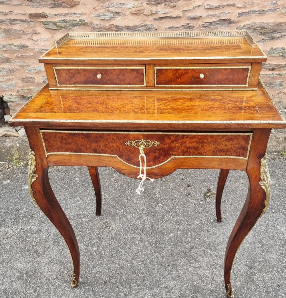 19th Century Rosewood and Amboyna Ormolu Mounted Bonheur De Jour.