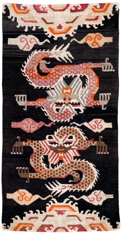 antique tibetan dragon rug 158m x 082m - CATEGORY: ANTIQUE RUGS - DATED 1900