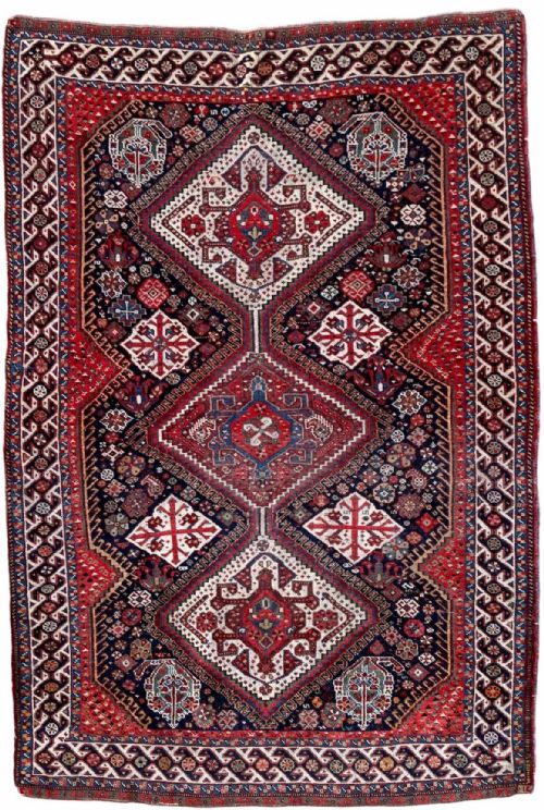 antique qashqai rug 147m x 104m - CATEGORY: ANTIQUE RUGS - DATED 1900