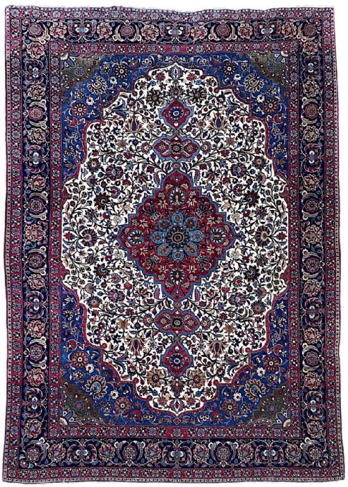 antique wool silk isfahan carpet 343m x 233m - CATEGORY: ANTIQUE RUGS - DATED 1920