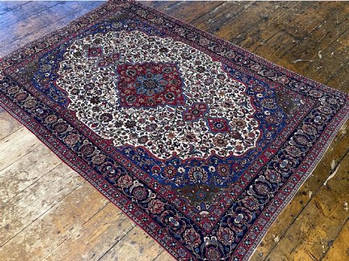 ANTIQUE WOOL SILK ISFAHAN CARPET 343M X 233M - ADDITIONAL PHOTO 5