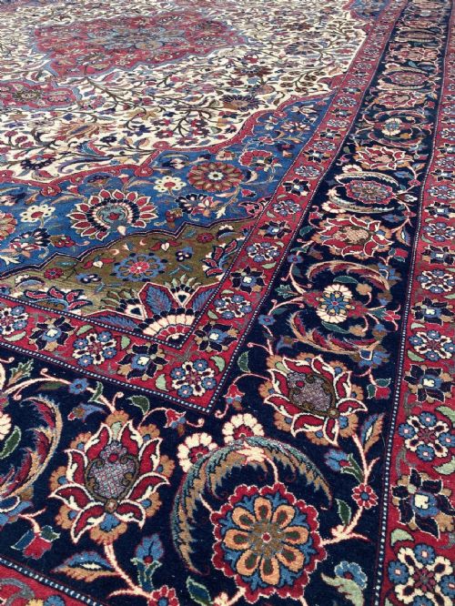 ANTIQUE WOOL SILK ISFAHAN CARPET 343M X 233M - ADDITIONAL PHOTO 8