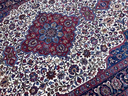 ANTIQUE WOOL SILK ISFAHAN CARPET 343M X 233M - ADDITIONAL PHOTO 10