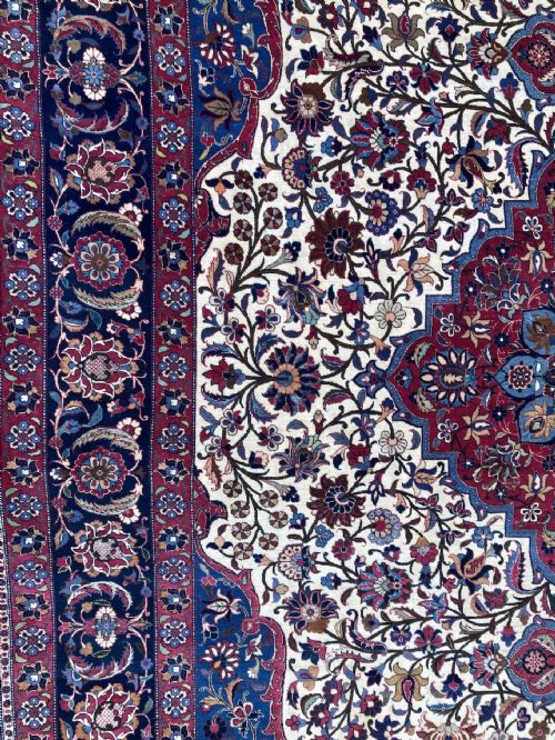 ANTIQUE WOOL SILK ISFAHAN CARPET 343M X 233M - ADDITIONAL PHOTO 11