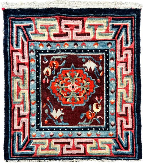 antique tibetan meditation mat 063m x 053m - CATEGORY: ANTIQUE RUGS - DATED 1910
