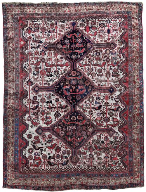 antique tribal khamseh rug 214m x 154m - CATEGORY: ANTIQUE RUGS - DATED 1900