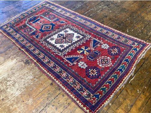 ANTIQUE CAUCASIAN FACHRALO KAZAK PRAYER RUG 248M X 130M - ADDITIONAL PHOTO 4
