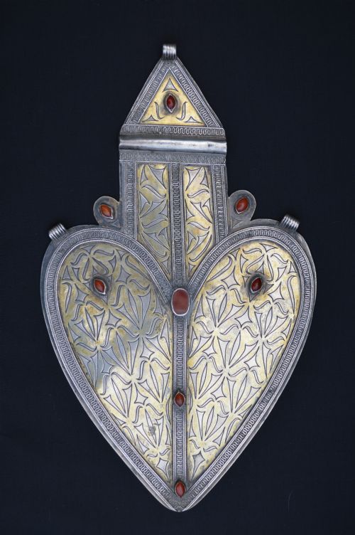 Antique Turkmen Cordiform Pendant, Tekke Tribes, Turkmenistan, Central Asia.