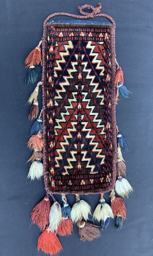Antique Turkmen Spindle-bag, Yomut Tribes, Trans-caspian Steppes, Turkmenistan, Central Asia.