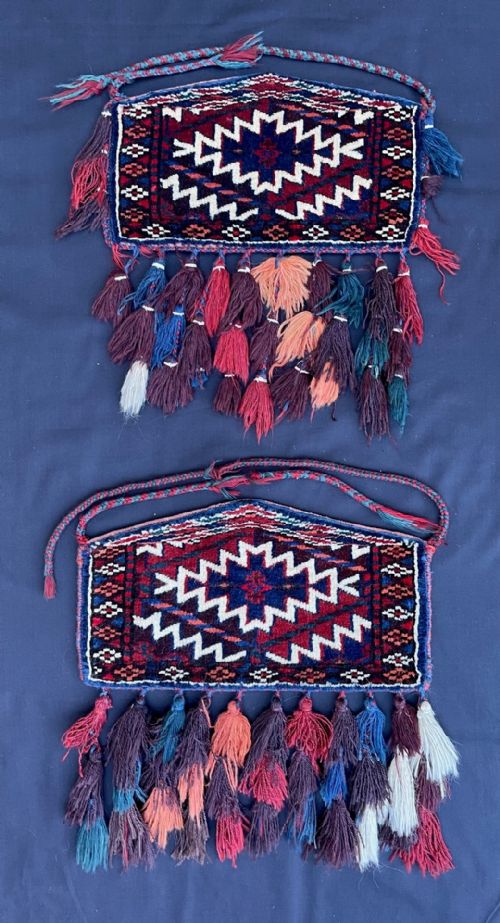 Antique Pair of Turkmen 'Dizlyks', Yomut Tribe, Trans-caspian Steppes, Turkmenistan, Central Asia.