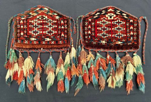 Antique Pair of Turkmen Dizlyks, Chowdur Tribe, Mangyshlak / Khorezm Oasis, Turkmenistan.