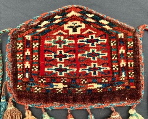 fig 2. Antique Pair of Turkmen Dizlyks, Chowdur Tribe, Mangyshlak / Khorezm Oasis, Turkmenistan.