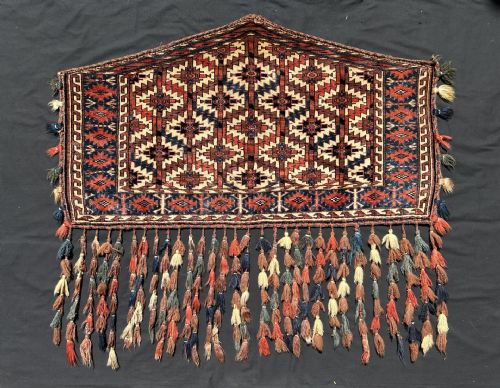 PAIR ANTIQUE TURKMEN ASMALYKS YOMUT TRIBE TRANSCASPIAN STEPPES TURKMENISTAN CENTRAL ASIA