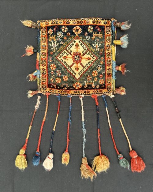 ANTIQUE VANITYBAG QASHQA'I CONFEDERACY BOLVARDI SUBTRIBE FARS PROVINCE SOUTHWEST PERSIA
