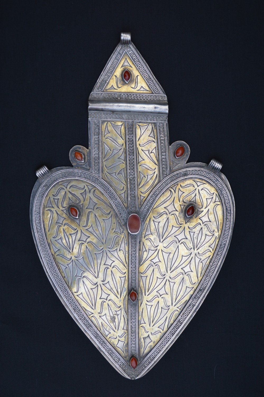 Antique Turkmen Cordiform Pendant, Tekke Tribes, Turkmenistan, Central Asia.