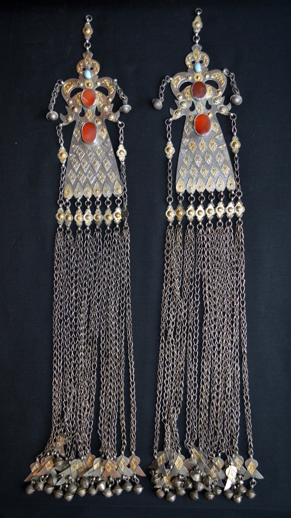 Antique 'Adamlyk' (temple pendants), Western Yomut Turkmen Tribes, Trans-Caspian Steppes, Turkmenistan, Central Asia.