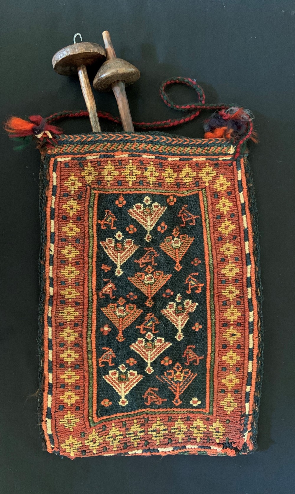 Antique Spindle-Bag, Afshar Nomads, Kerman Province, Southern Persia.