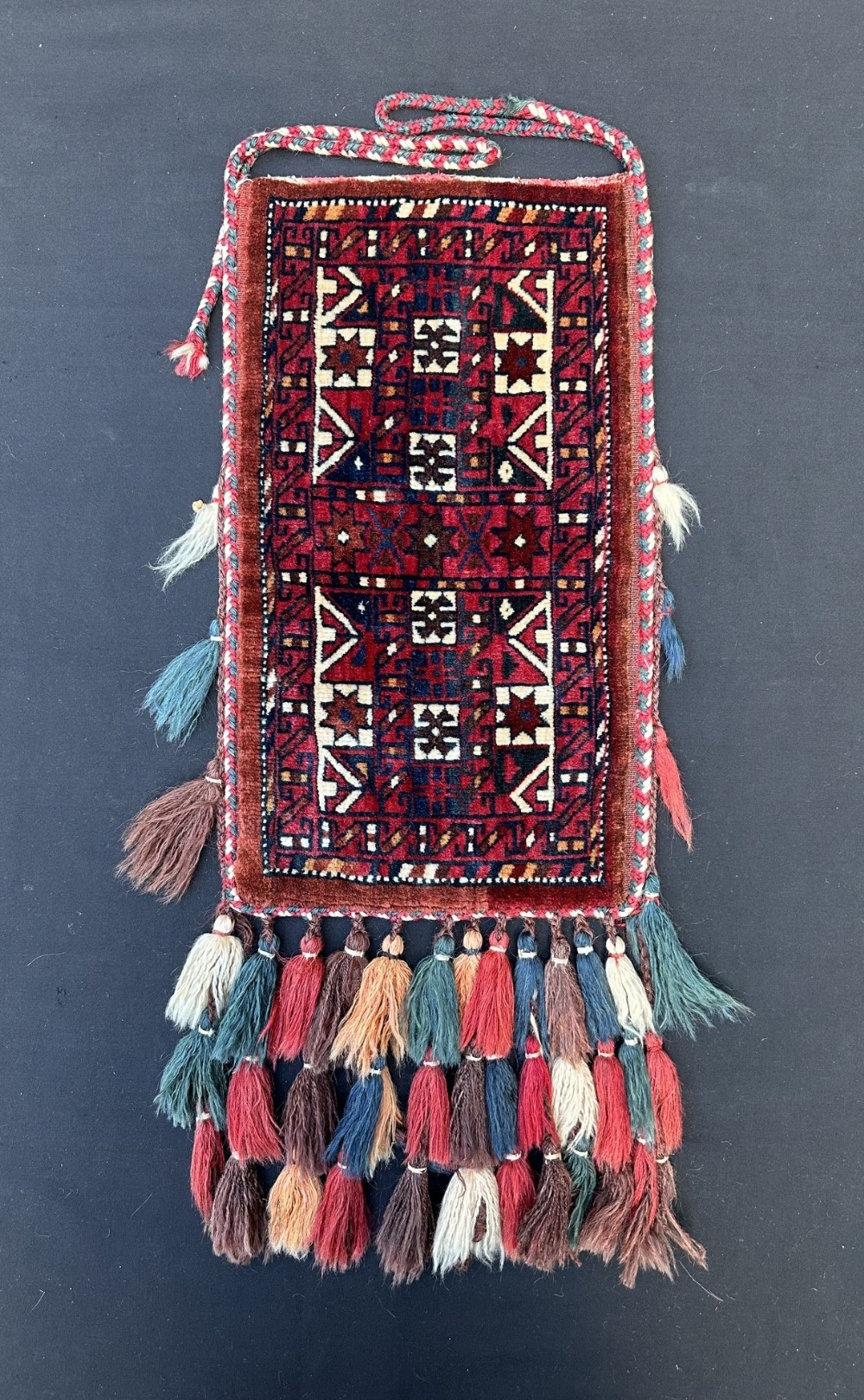 Antique Turkmen Spindle-Bag, Yomut Tribes, Trans-Caspian Steppes, Turkmenistan, Central Asia.
