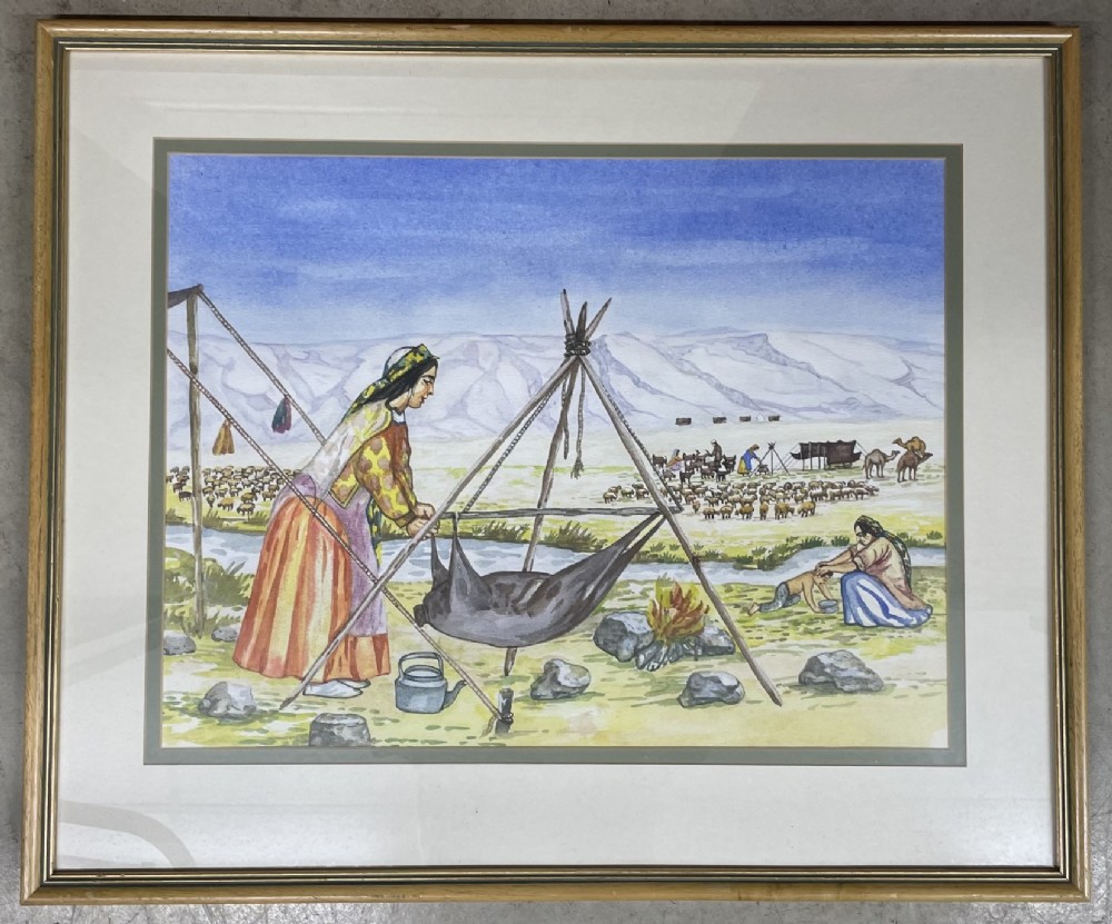 Painting of Qashqa'i Tribal Life by Bijan Bahadori Kashkuli.