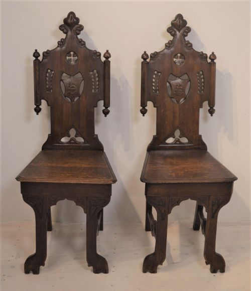 pair of gothic hall chairs - CATEGORY: ANTIQUE CHAIRS - DATED 19TH CENTURY