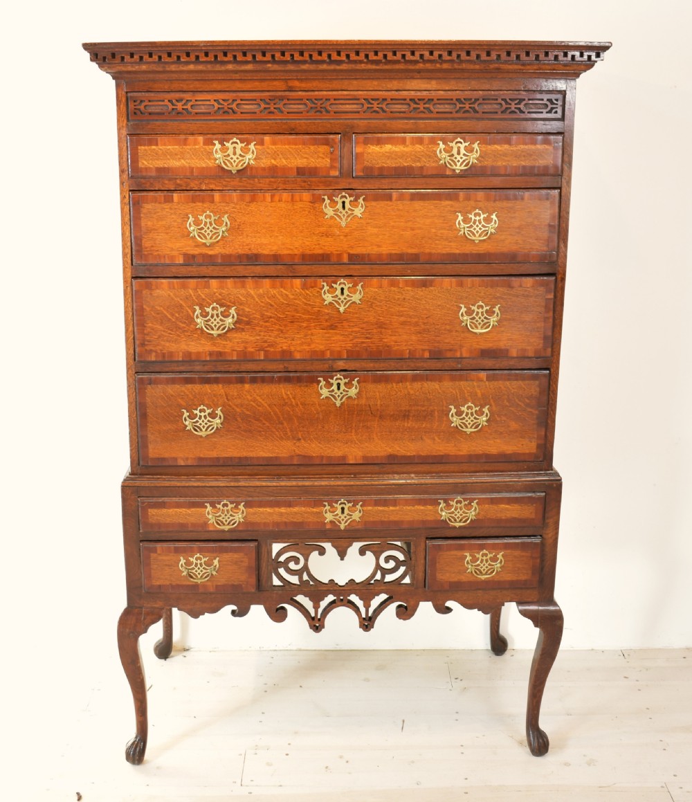 Oak and fruitwood chest on stand