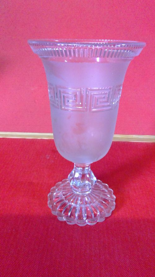 molineaux and webb. co .Stourbridge.a  fine quality antique Victorian crystal glass  acid  frosted and deeply cut  celery vase with a  bell shaped body,finely cut  with a greek key  pattern