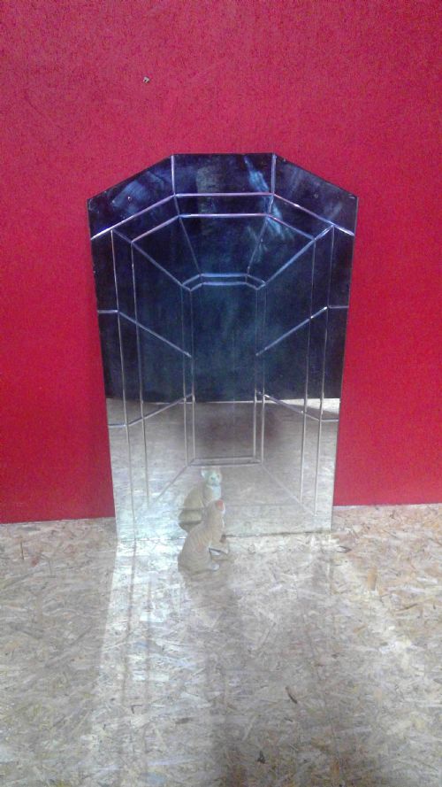 extra large art deco period frameless large shaped pier overmantle-bathroom mirror of unusual form with distressed pickled foxing,which further enhances its great art  deco character