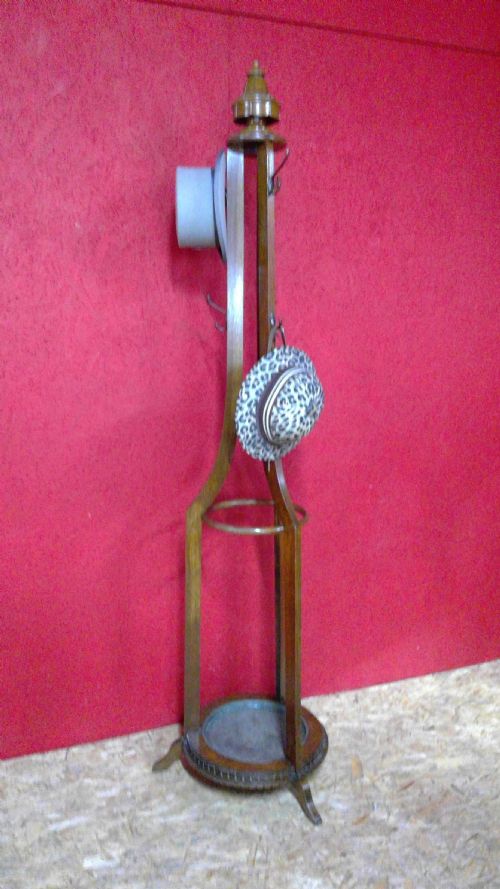 hallstand.Edwardian golden oak office coat-umbrella-stand,terminating with a carved urn shaped finial top