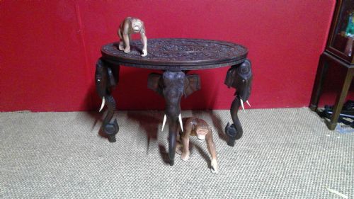 anglo indian colonial antique carved teak campaign elephant table of fine quality ,legs can unscrew for ease of transport