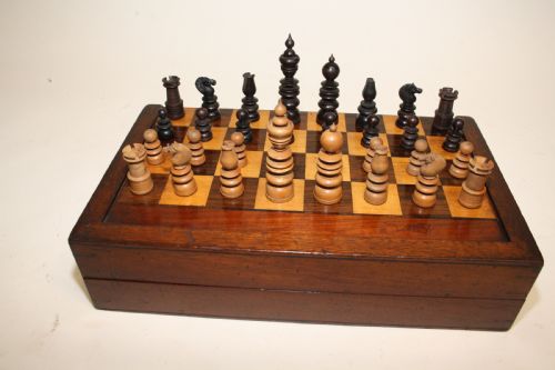 Late 19th Century Travel Chess Bored with Chess Set.