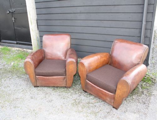 Pair of French Leather Club Chairs Circa 1920