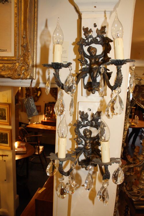 Pair of Early 20th Century French Wall Lights with Cherubs
