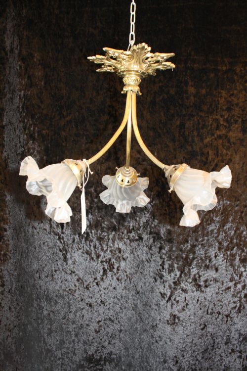 Early 20th Century Three Arm Chandelier with Glass Shades