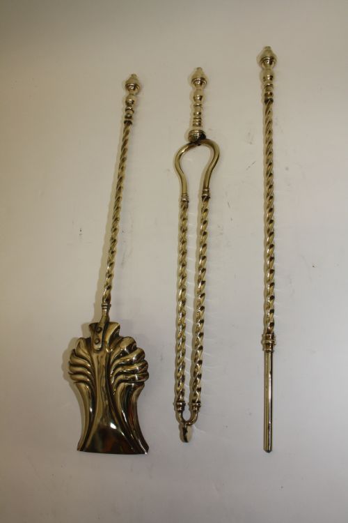 Late 19th Century Set of Fire Tools in Brass
