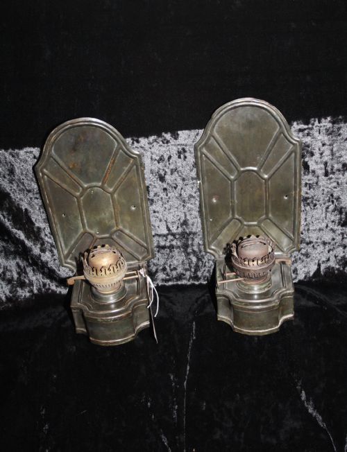 Pair of Brass Wall Lights with Green Pattern Nation