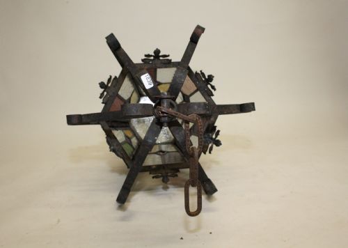 EARLY 20TH CENTURY STAINED GLASS PORCH LIGHT - ADDITIONAL PHOTO 7