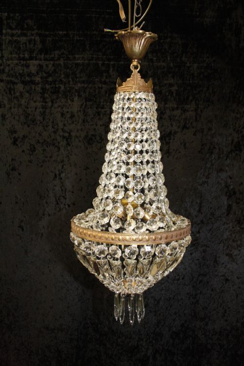 Early 20th Century Cut Glass Bag Chandelier