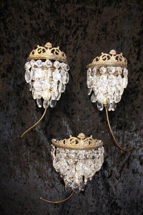 Three Early 20th Century Cut Glass Wall Lights